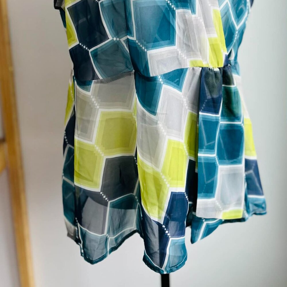 Banana Republic Teal Green & Gray Sheer Wrap Blouse with Flutter Sleeves – US XL - Picture 2 of 12